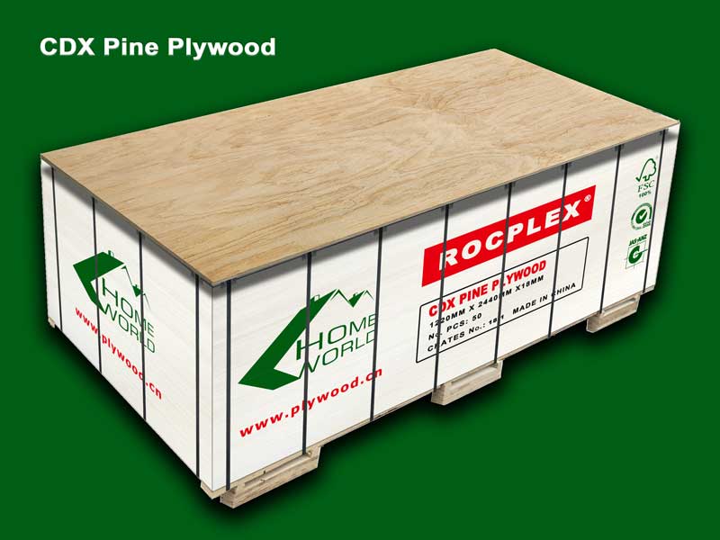 ROCPLEX CDX Pine plywood has been manufactured at our plant in China, for in exces of 15 years and has been used successfully in the Asia, Oceania, Middle east and Souh Amercial.<br /><br /><br /><br />
1)High bending strength and Strong nail holding.<br /><br /><br /><br />
2)Without warping and cracking,steady quality.<br /><br /><br /><br />
3)Moisture-proof and tight construction. No ratten or decay.<br /><br /><br /><br />
4)Low formaldehyde emission.<br /><br /><br /><br />
5)Easy to nail ,saw cutting and drilling. can cut stones into various shapes according to construction needs.<br /><br /><br /><br />
6)The pine plywood are crafted from real natural wood.<br /><br /><br /><br />
7)Full range of sizes, support customization.<br /><br /><br /><br />
8) Support OEM & ODM Service.<br /><br /><br /><br />
9) ROCPLEX CDX Plywood Support customization UV, primed, stained or painted.